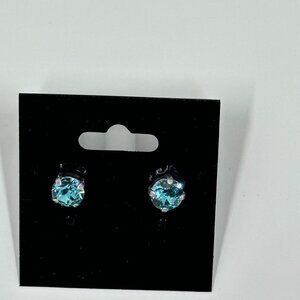 8mm Handset Post Earrings Lt. Turquoise Swarovski Crystal Antique Silver